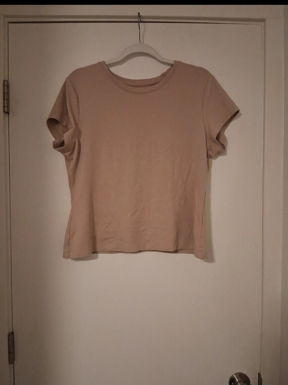 Adrienne Vittadini Short Sleeve Crewneck Tee in Beige